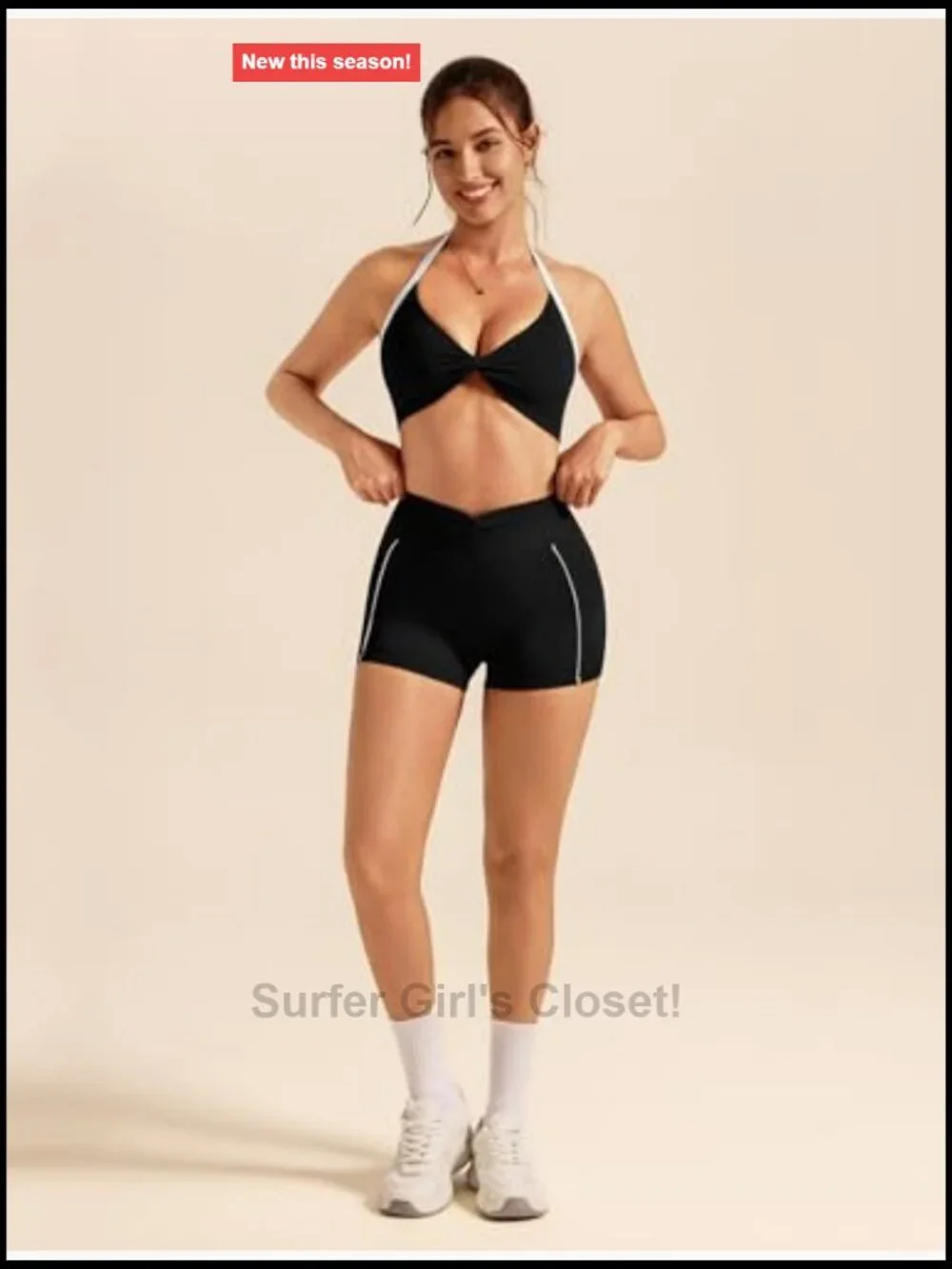 Knot Front Halter Top and High Waisted Butt-lifting Shorts Active Jogger Set - Picture 5 of 6
